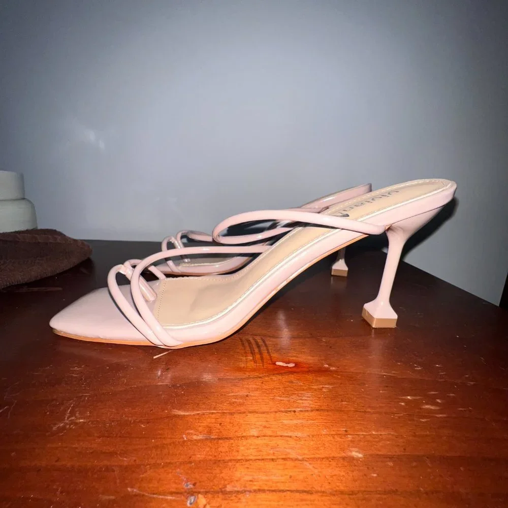 Women's Thong Heels Sandals Square Open Toe Strappy Heeled Sandal Slip - Picture 6 of 11